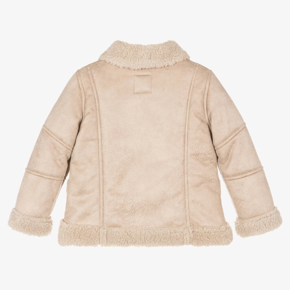 Mayoral-Girls Beige Faux Sheepskin Jacket | Childrensalon Outlet