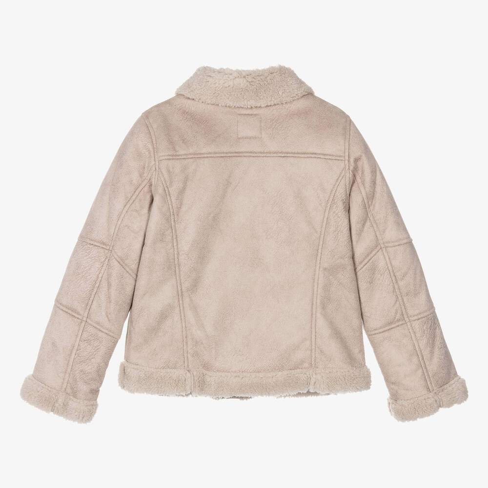 Beige faux suede jacket new arrivals