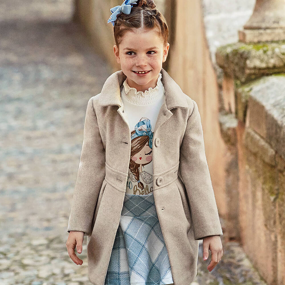 Mayoral Girls Dress Coat 4406 15 Sepia Vig 4