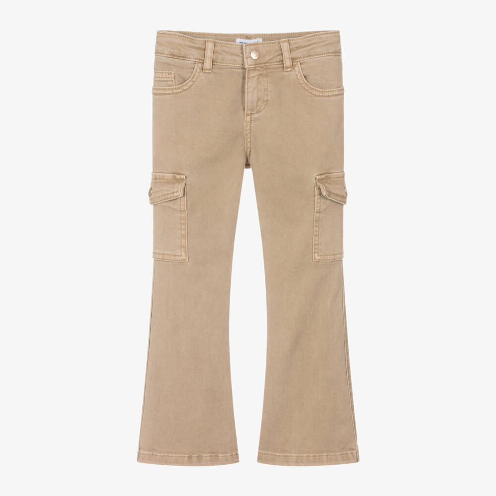 Mayoral-Girls Beige Flared Cargo Trousers | Childrensalon Outlet