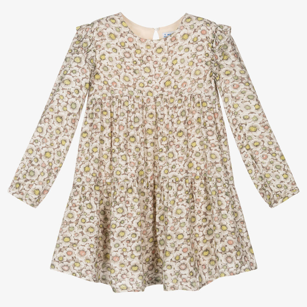 Mayoral - Girls Beige Floral Dress | Childrensalon