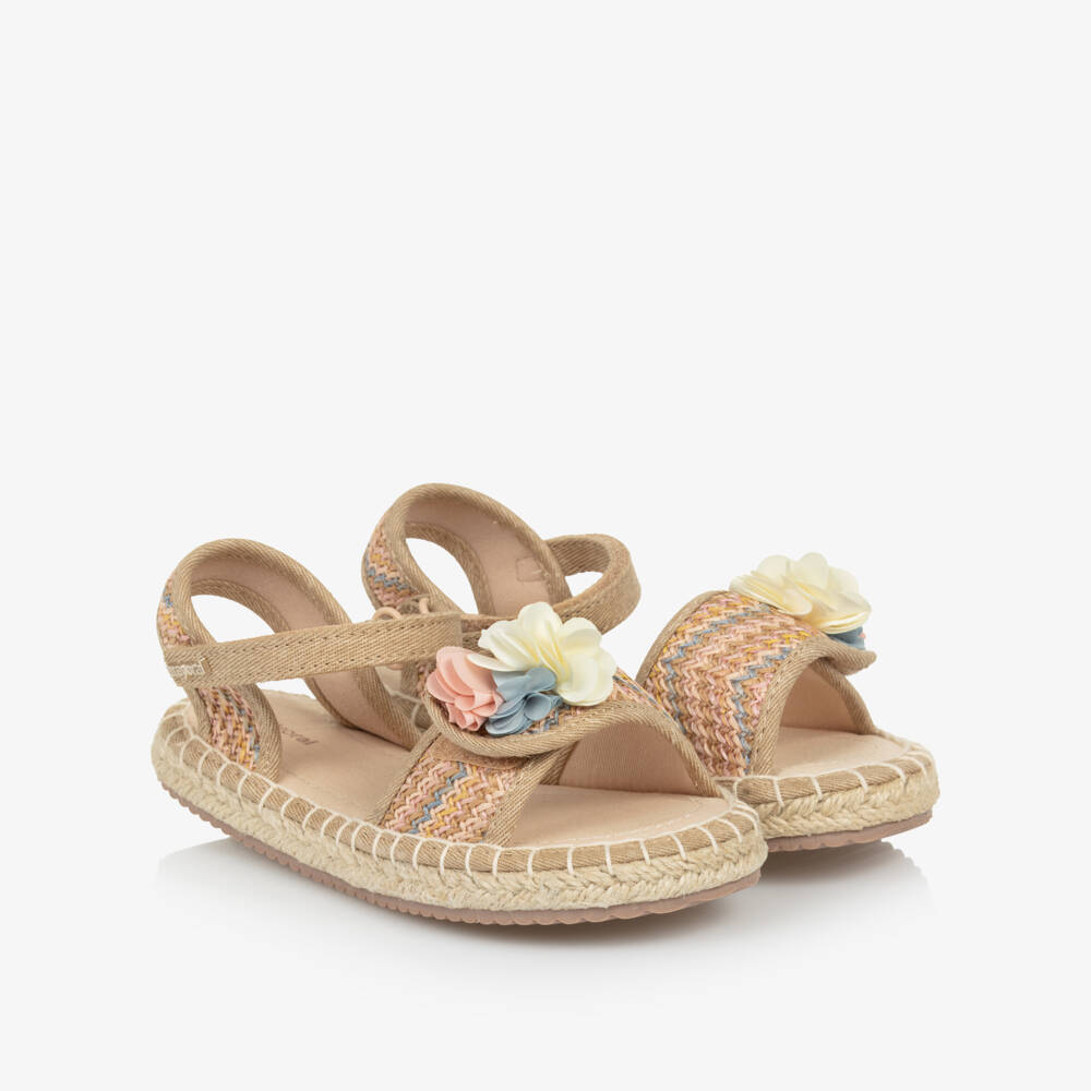 Mayoral-Girls Beige Floral Jute Sandals | Childrensalon Outlet