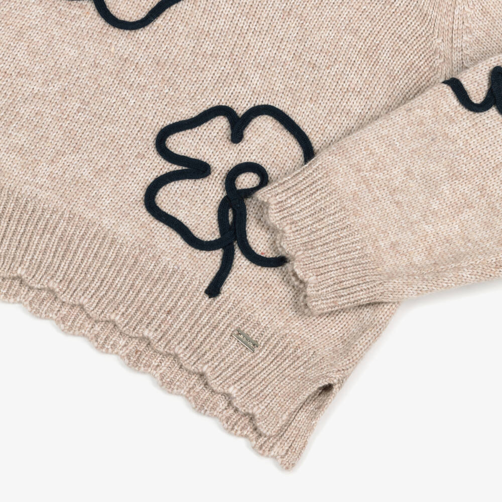 Mayoral-Бежевая вязаная кофта с цветочным узором для девочек | Childrensalon Outlet