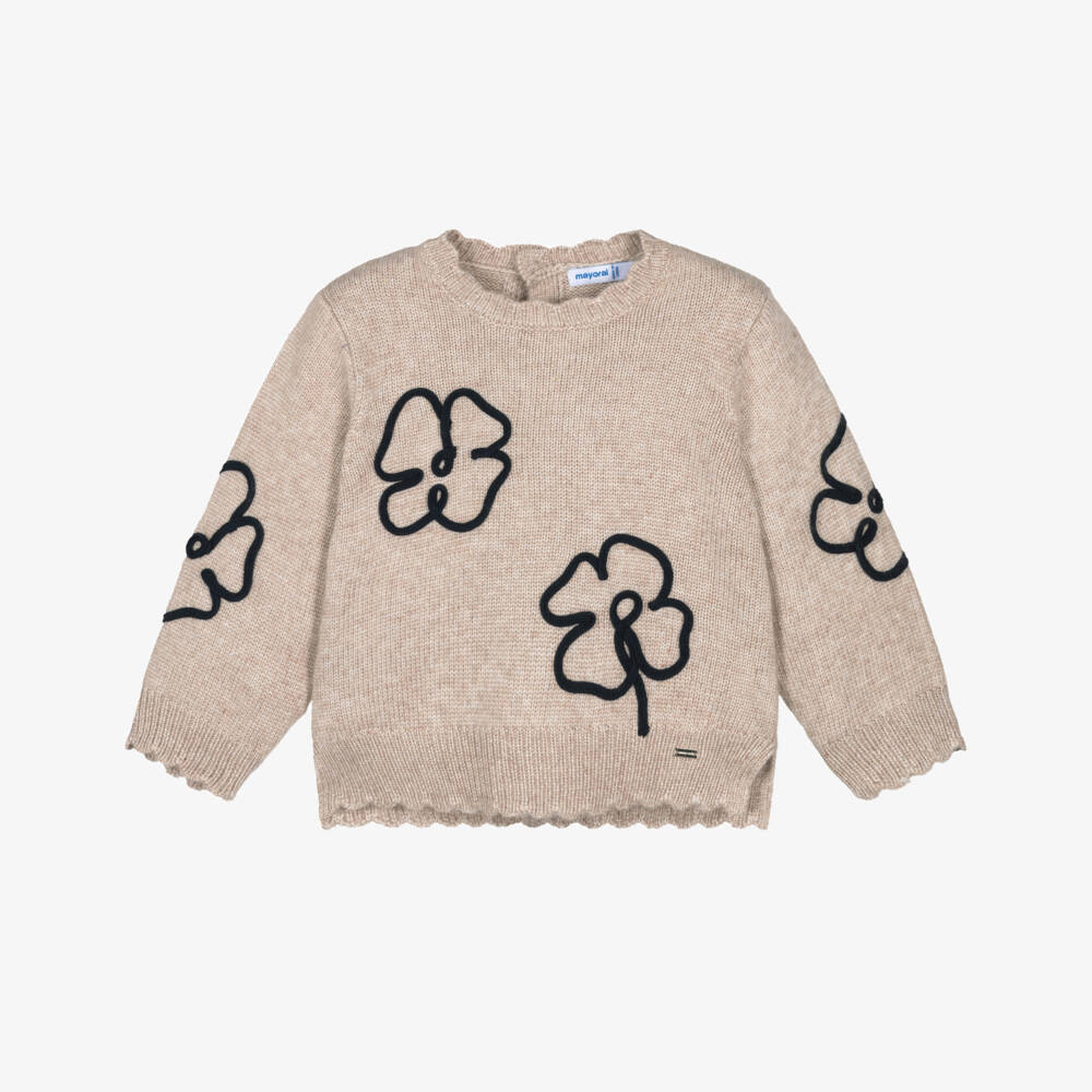 Mayoral-Бежевая вязаная кофта с цветочным узором для девочек | Childrensalon Outlet