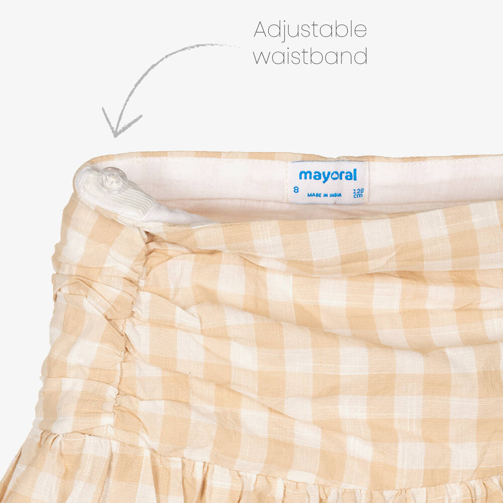 Mayoral-Бежевая хлопковая юбка в клетку с оборками | Childrensalon Outlet