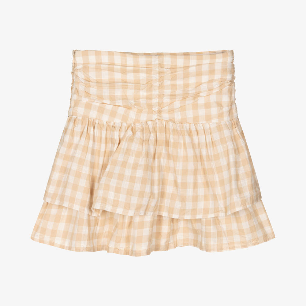 Mayoral-Бежевая хлопковая юбка в клетку с оборками | Childrensalon Outlet