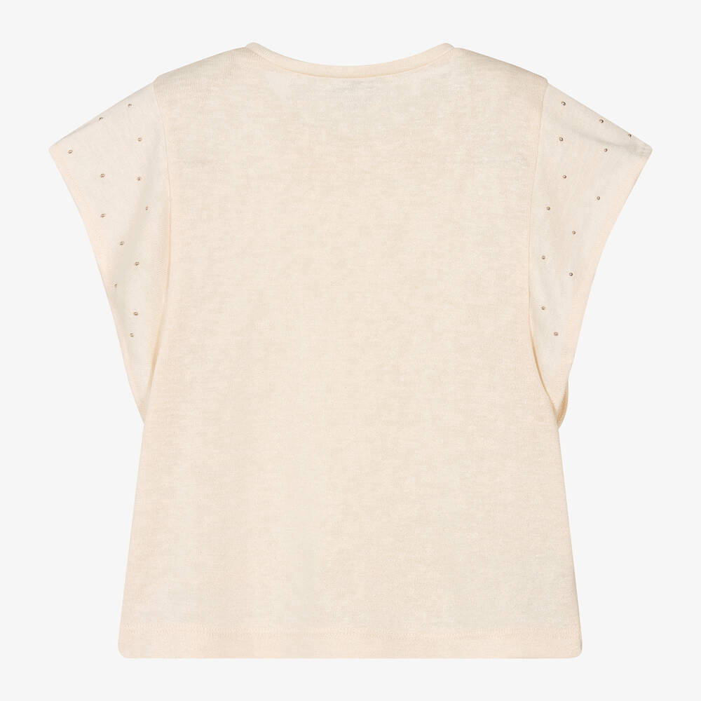Mayoral-Girls Beige Glitter Studded T-Shirt | Childrensalon Outlet