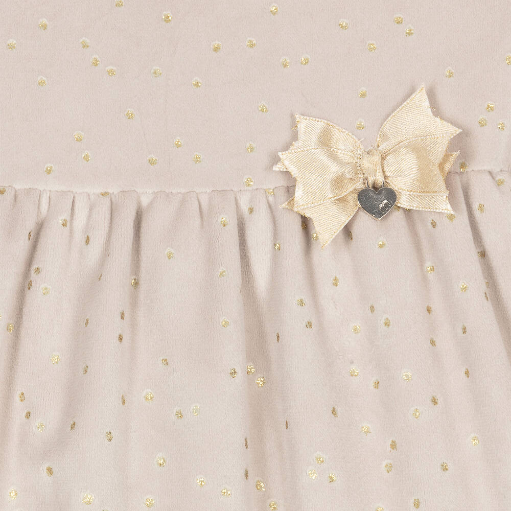Mayoral-Бежевое бархатное платье в золотистый горошек | Childrensalon Outlet