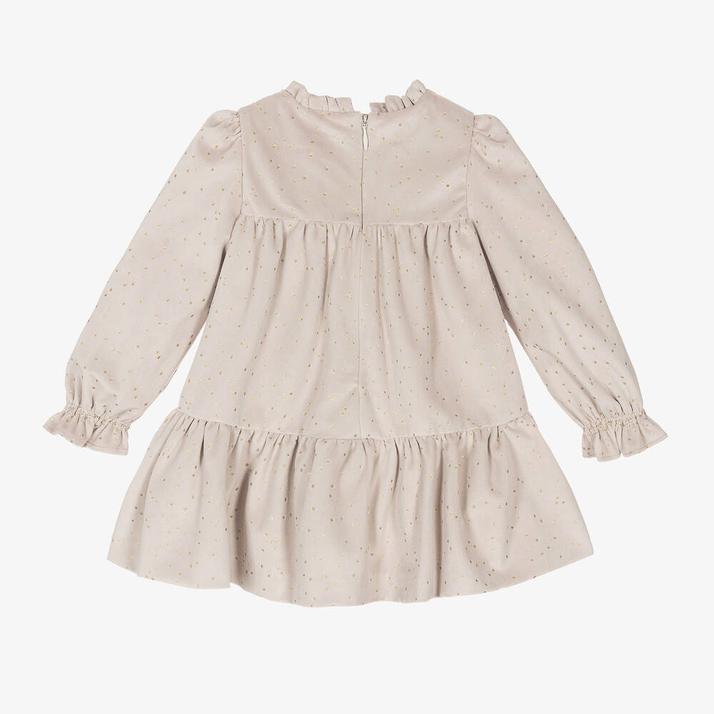 Mayoral-Бежевое бархатное платье в золотистый горошек | Childrensalon Outlet
