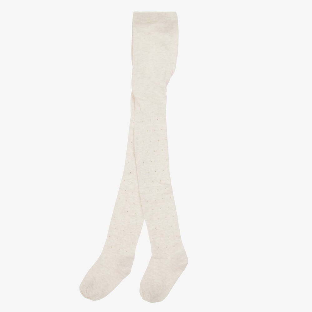 Mayoral-Girls Beige Gold-Embellished Knit Tights | Childrensalon Outlet