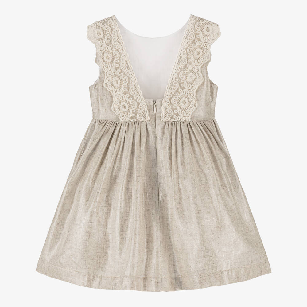 Mayoral-Girls Beige Gown with Lace & Sparkle | Childrensalon Outlet