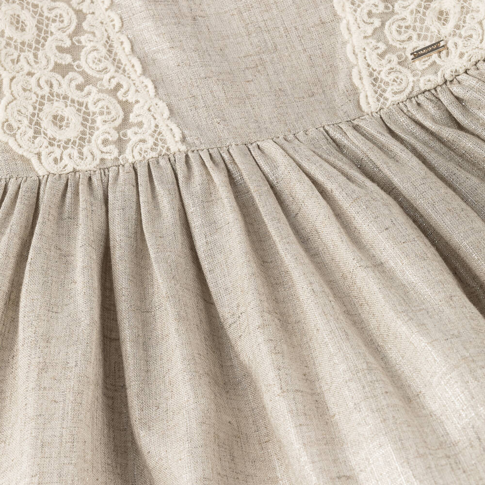 Mayoral-Girls Beige Gown with Lace & Sparkle | Childrensalon Outlet