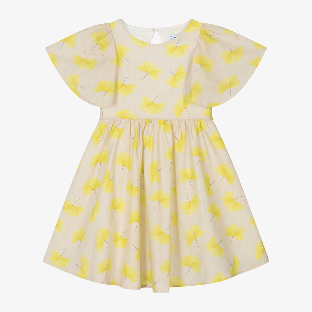 Mayoral-Girls Beige & Green Floral Cotton Dress | Childrensalon Outlet
