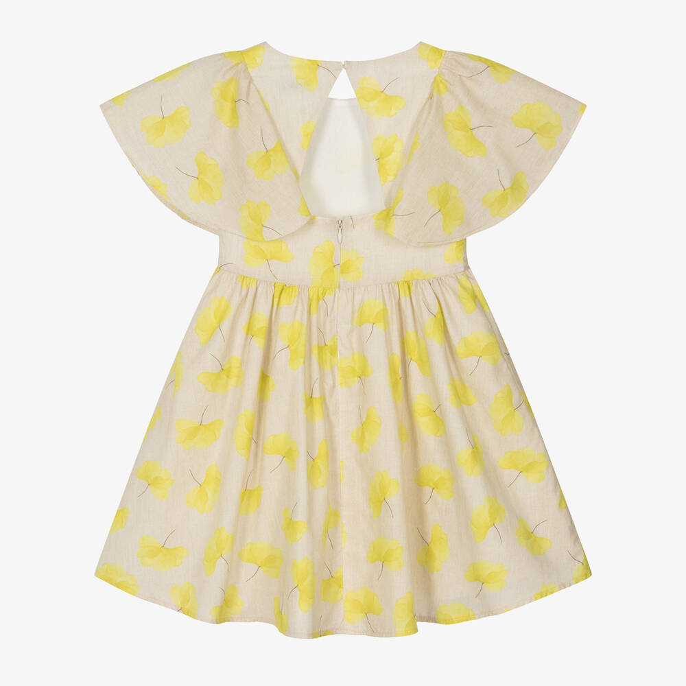 Mayoral-Girls Beige & Green Floral Cotton Dress | Childrensalon Outlet