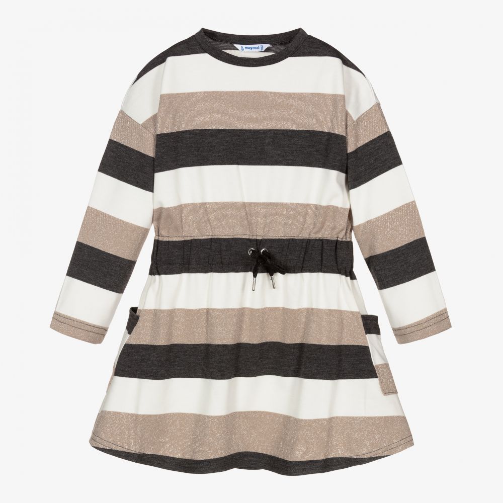 Mayoral-Girls Beige & Grey Jersey Dress | Childrensalon Outlet