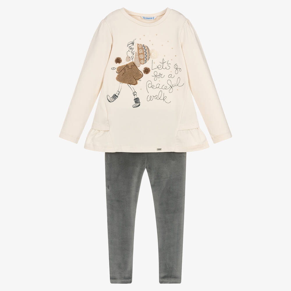 Mayoral Girls Beige Grey Leggings Set Childrensalon Outlet