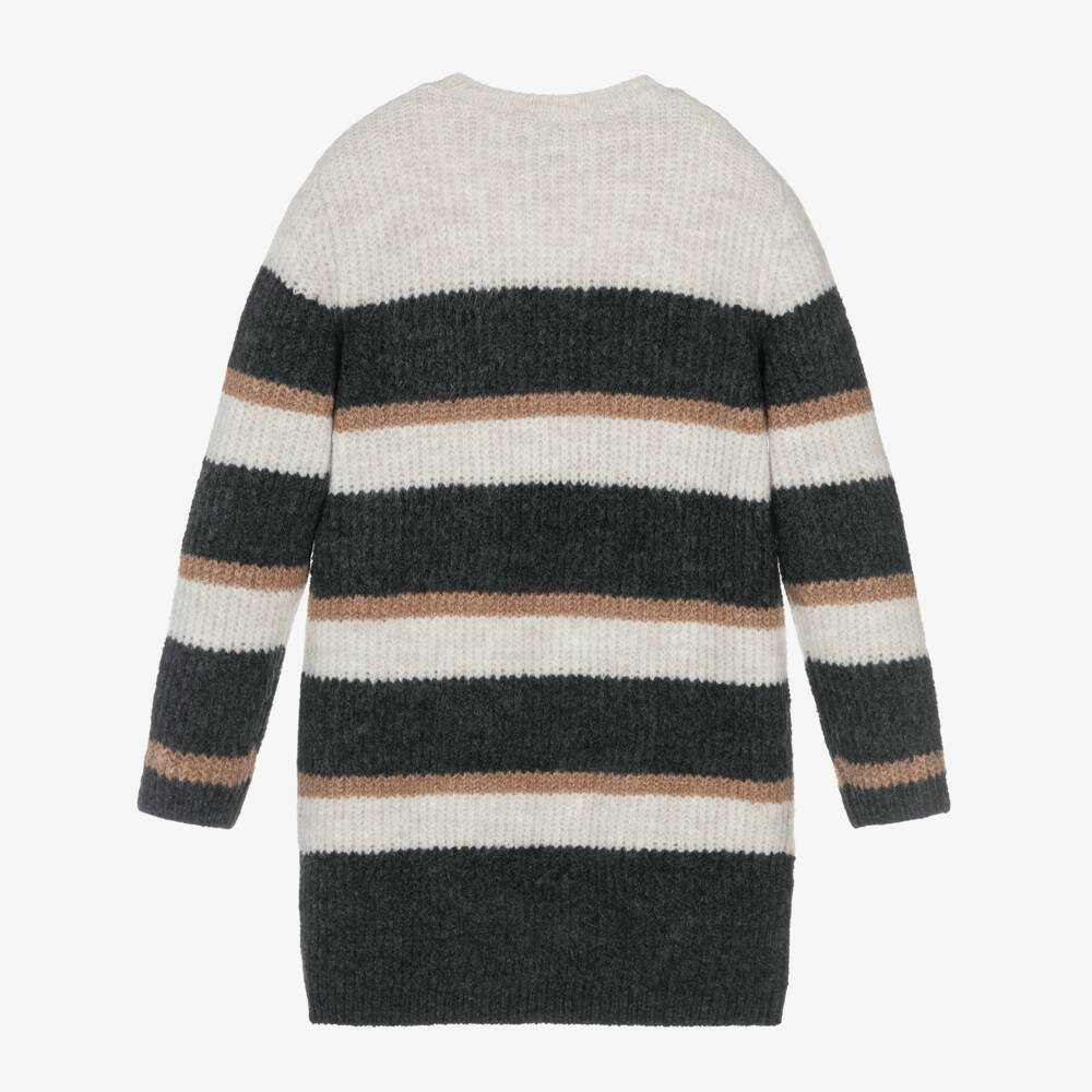 Mayoral-Girls Beige & Grey Striped Knit Dress | Childrensalon Outlet