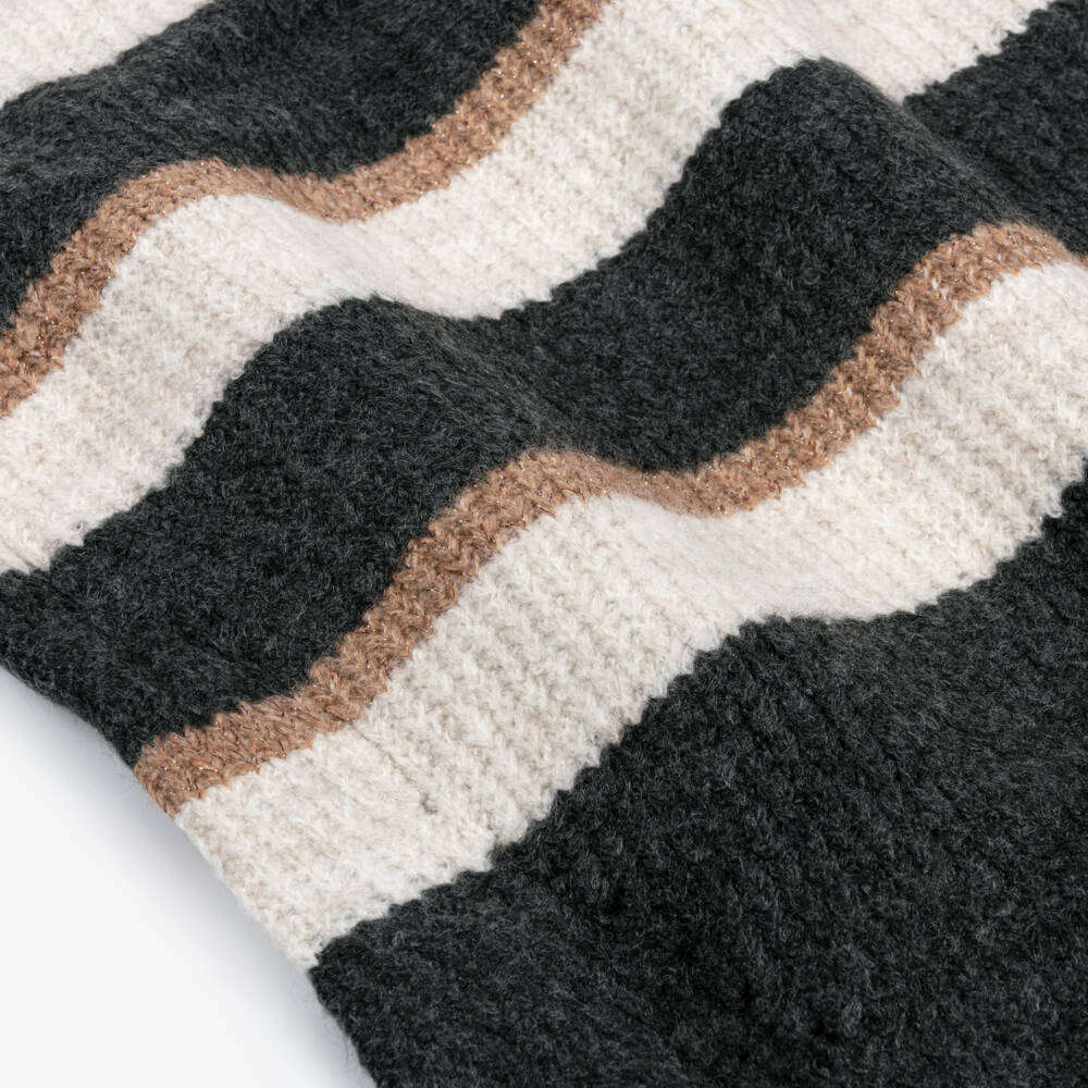 Mayoral-Girls Beige & Grey Striped Knit Dress | Childrensalon Outlet