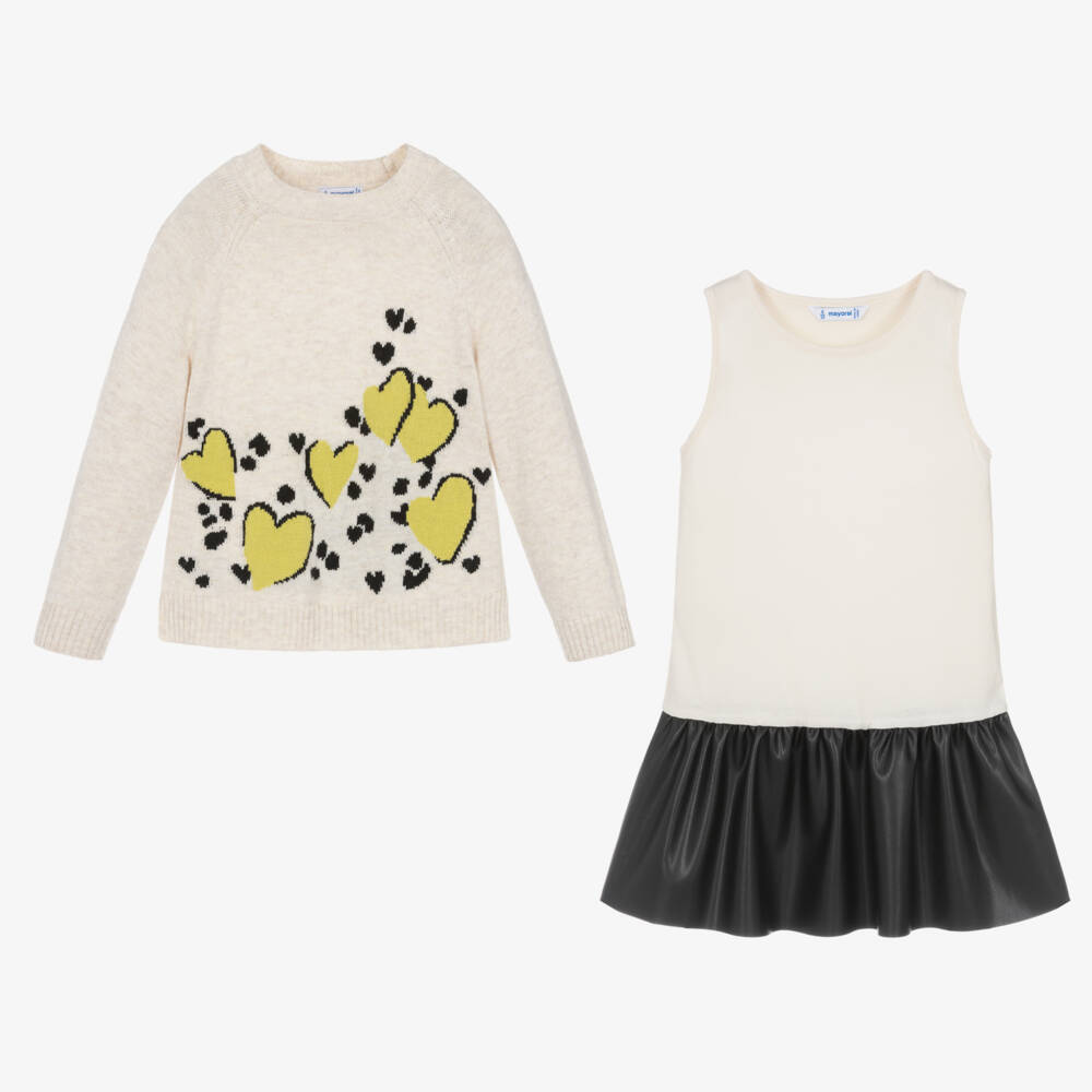 Mayoral-Girls Beige Heart Ensemble | Childrensalon Outlet