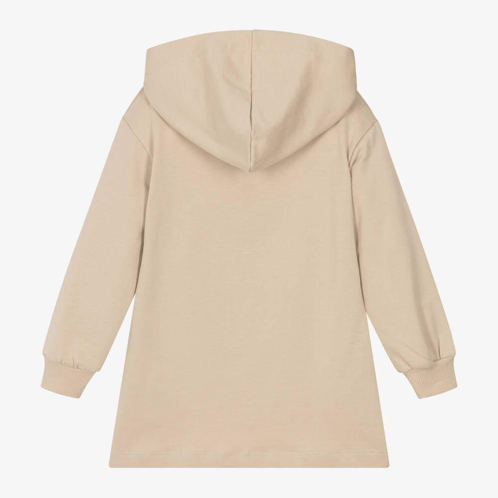 Mayoral-Girls Beige Hooded Cotton Dress | Childrensalon Outlet