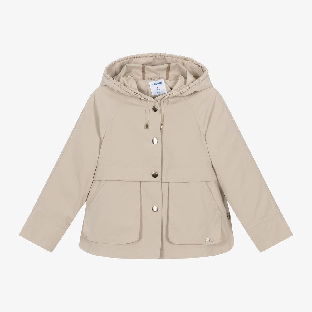 Mayoral-Girls Beige Hooded Jacket | Childrensalon Outlet