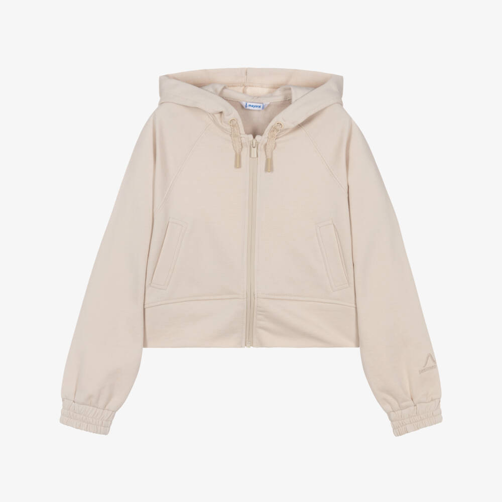 Mayoral-Girls Beige Hooded Jacket | Childrensalon Outlet