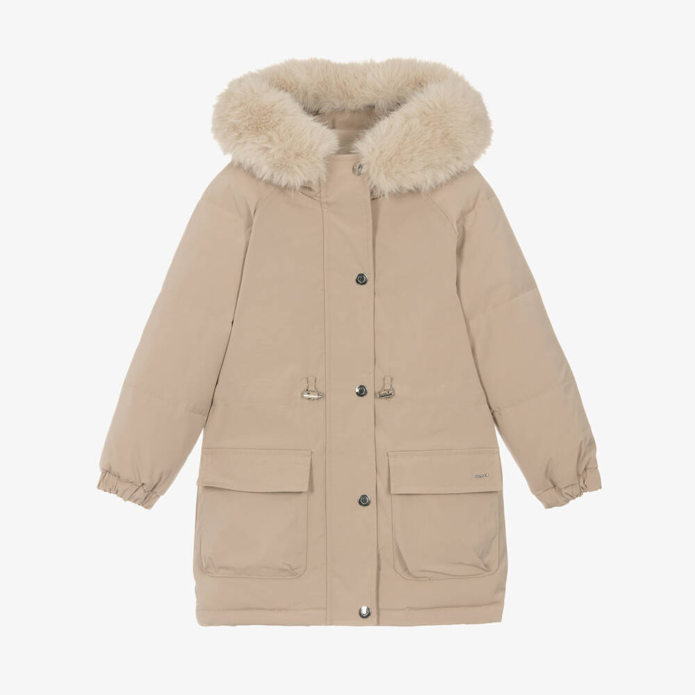 Mayoral-Girls Beige Hooded Parka | Childrensalon Outlet