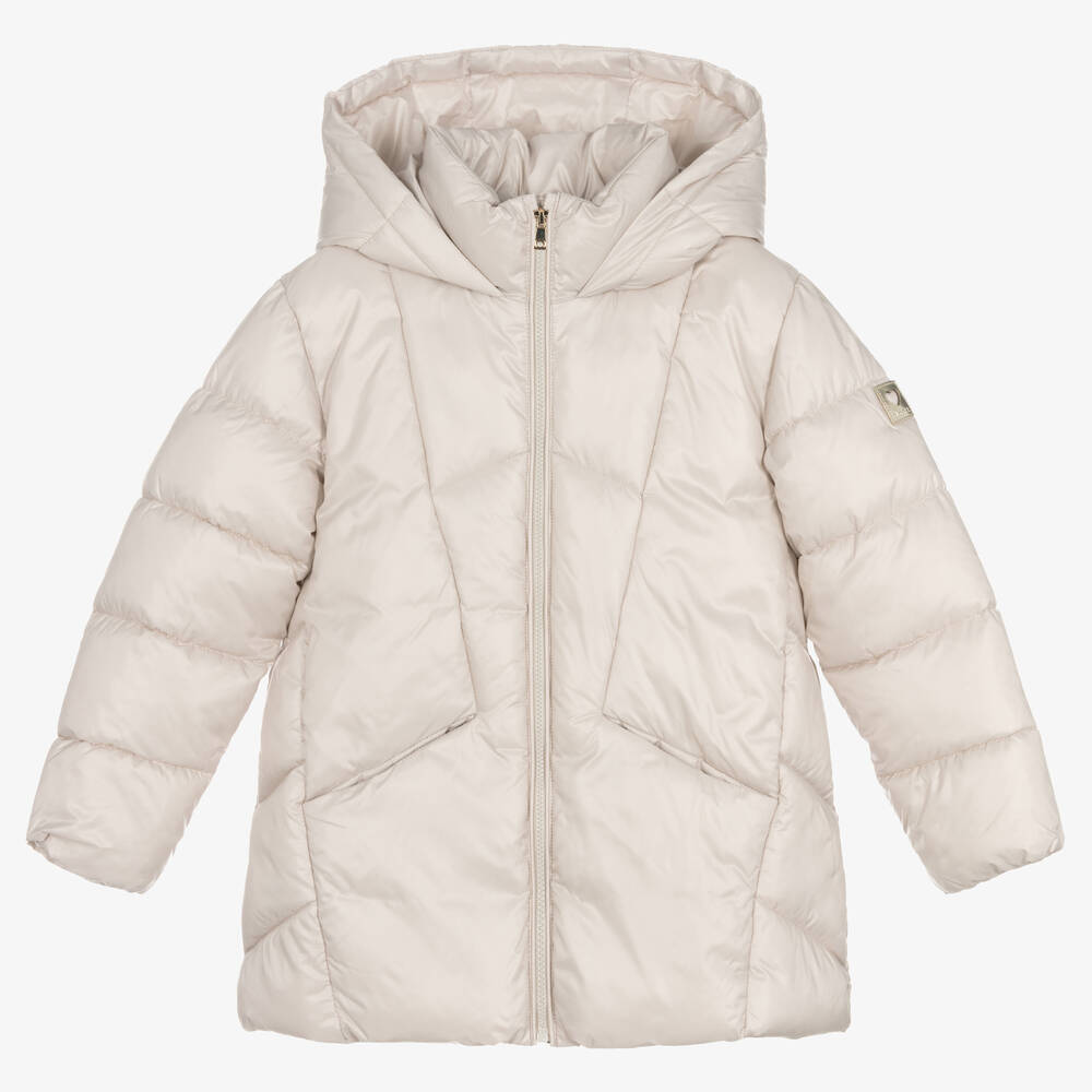 Mayoral-Girls Beige Hooded Puffer Coat | Childrensalon Outlet