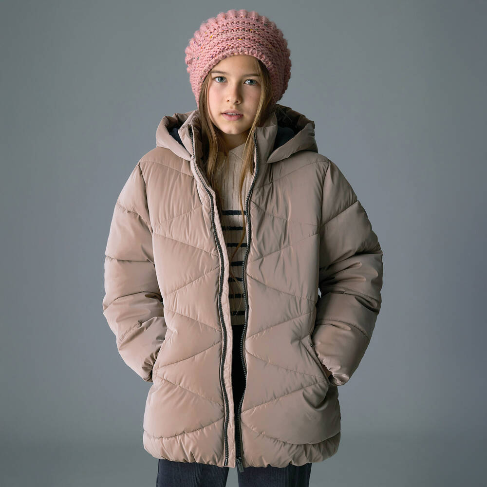 Mayoral-Girls Beige Hooded Puffer Coat | Childrensalon Outlet