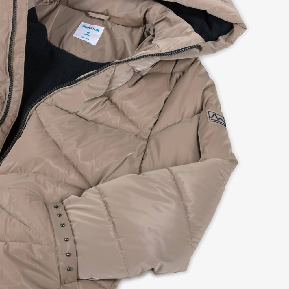Mayoral-Girls Beige Hooded Puffer Coat | Childrensalon Outlet