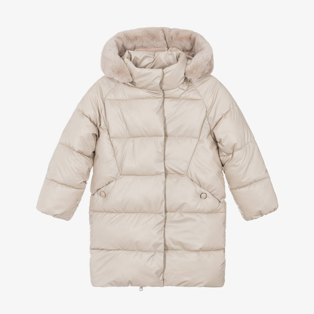 Mayoral-Бежевое уютное пуховое пальто для девочек | Childrensalon Outlet