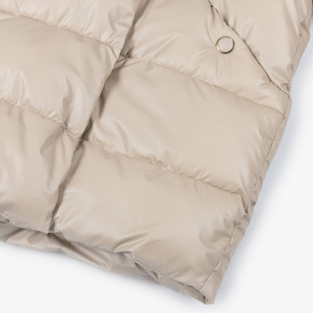 Mayoral-Girls Beige Hooded Puffer Coat with Faux Fur Trim | Childrensalon Outlet