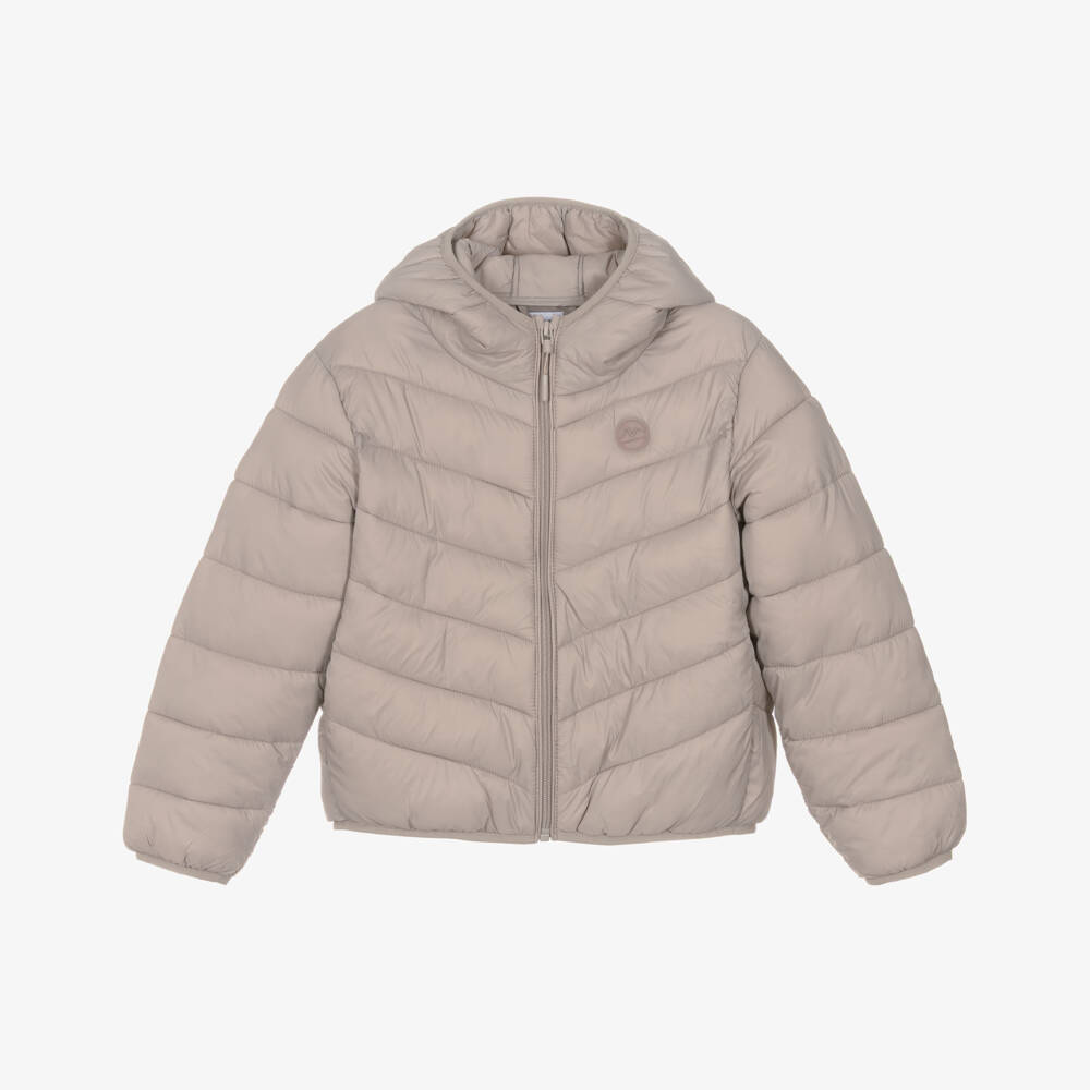 Mayoral-Girls Beige Hooded Puffer Jacket | Childrensalon Outlet