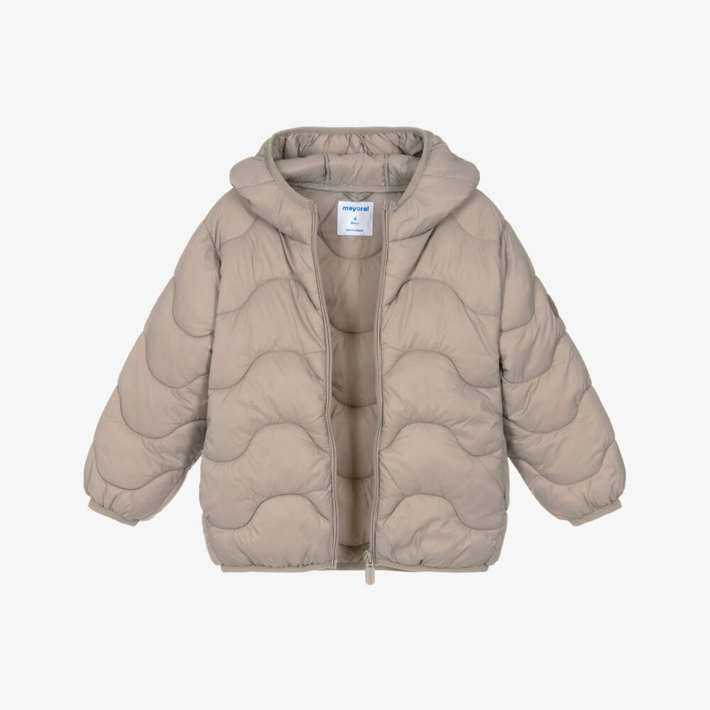 Mayoral-Girls Beige Hooded Puffer Jacket | Childrensalon Outlet