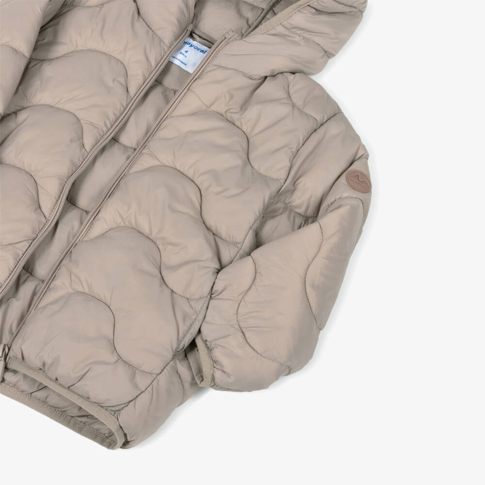 Mayoral-Girls Beige Hooded Puffer Jacket | Childrensalon Outlet