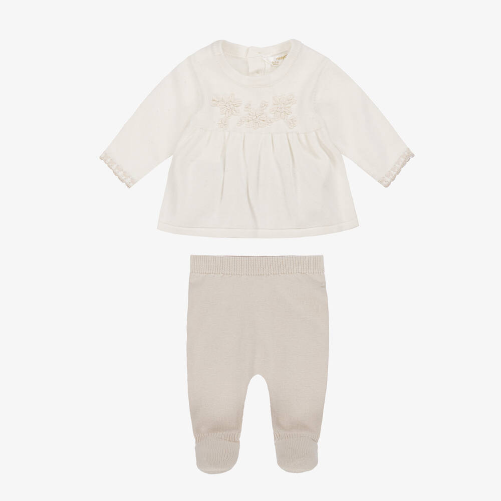 Mayoral Для новорожденных-Бежево-кремовый вязаный комплект для девочек | Childrensalon Outlet