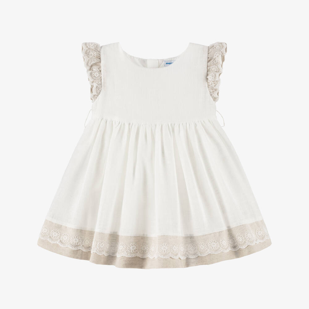 Mayoral-Girls Beige & Ivory Sash Dress | Childrensalon Outlet