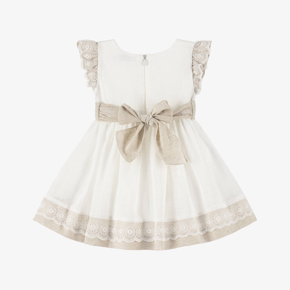 Mayoral-Girls Beige & Ivory Sash Dress | Childrensalon Outlet