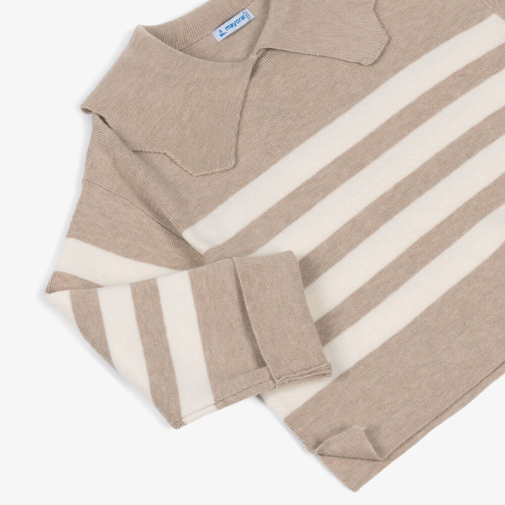 Mayoral-Girls Beige & Ivory Stripe Collared Sweater | Childrensalon Outlet