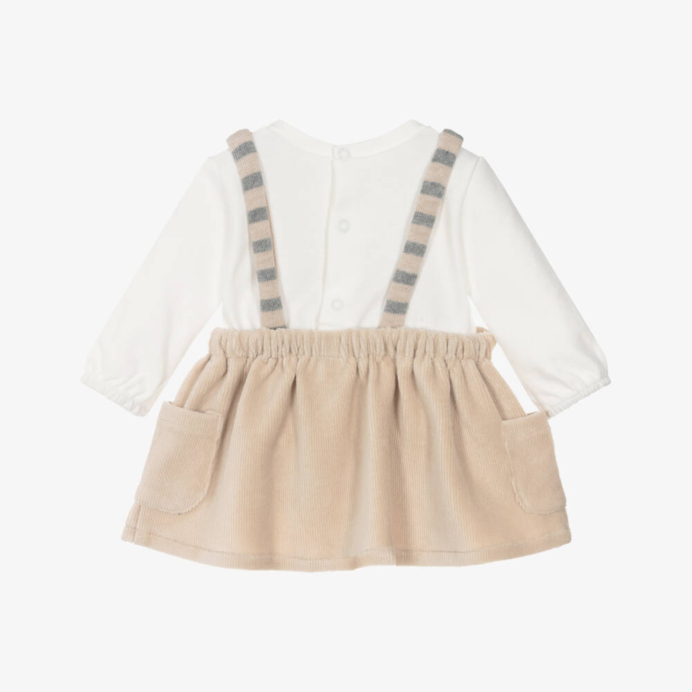 Mayoral Newborn-Baby Girls Ivory Jersey & Beige Velour Dress | Childrensalon Outlet