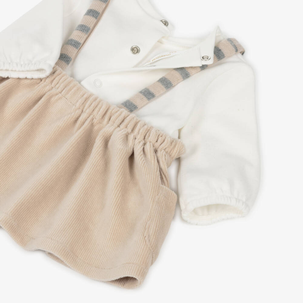 Mayoral Newborn-Baby Girls Ivory Jersey & Beige Velour Dress | Childrensalon Outlet