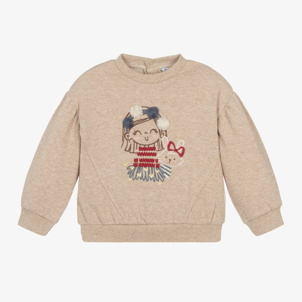 Mayoral-Girls Beige Jersey Pullover | Childrensalon Outlet