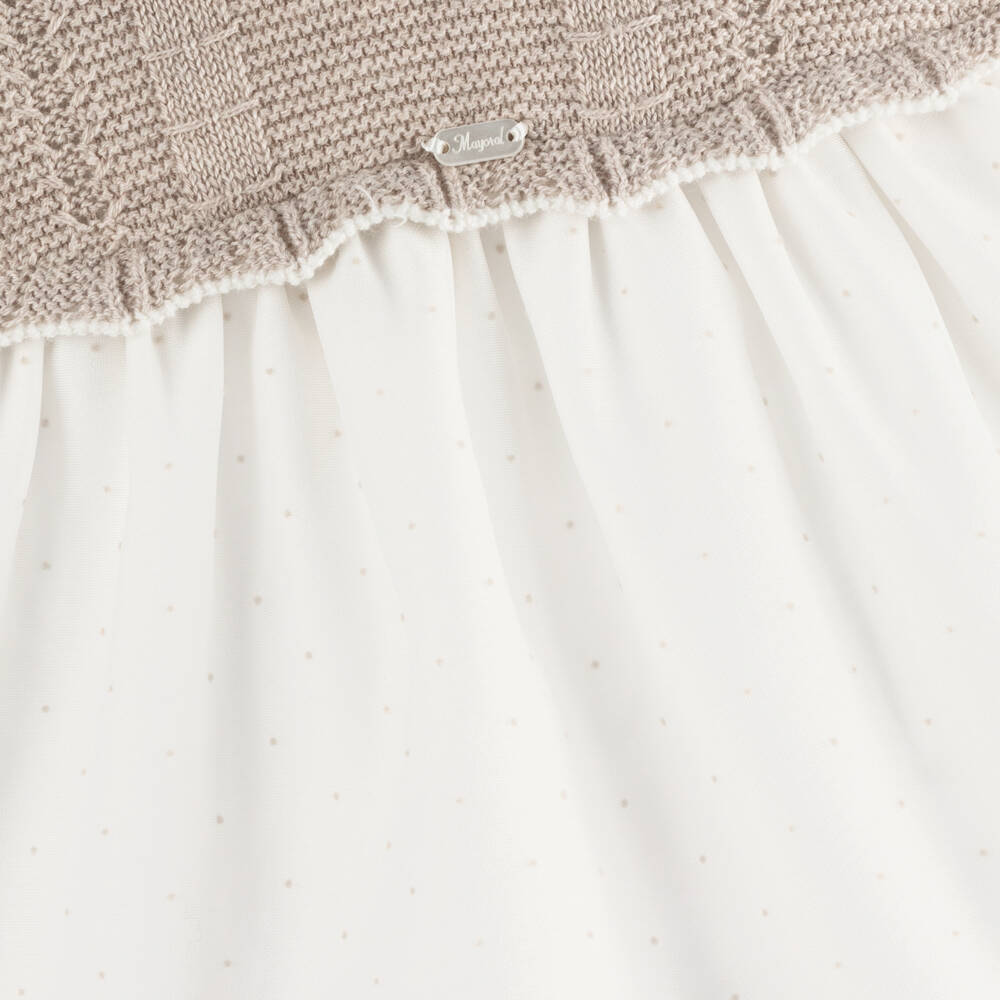 Mayoral Newborn-Girls Beige Knit and Tulle Dress | Childrensalon Outlet