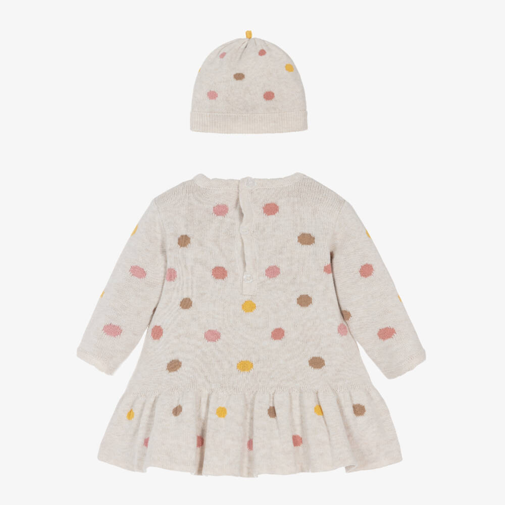 Mayoral Newborn-طقم فستان قطن محبوك لون بيج للمولودات | Childrensalon Outlet