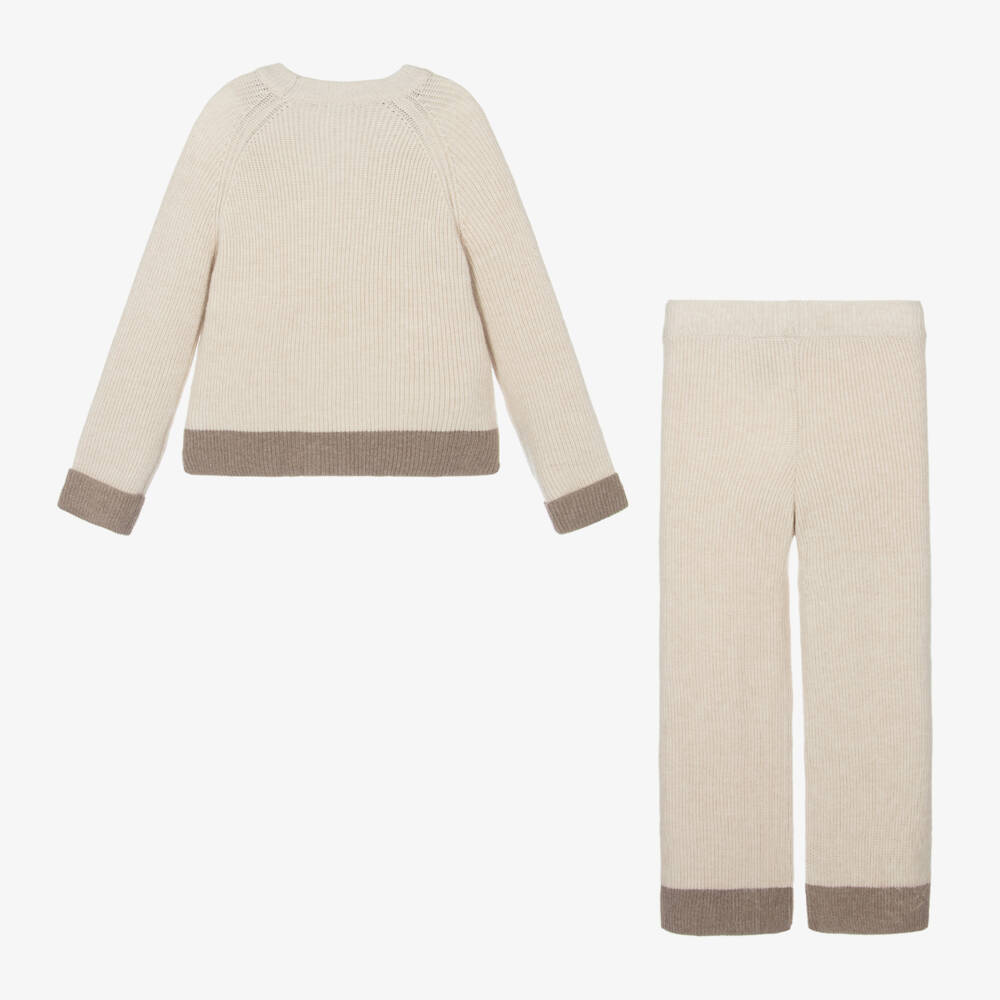 Mayoral-Girls Beige Knit Trousers Ensemble | Childrensalon Outlet
