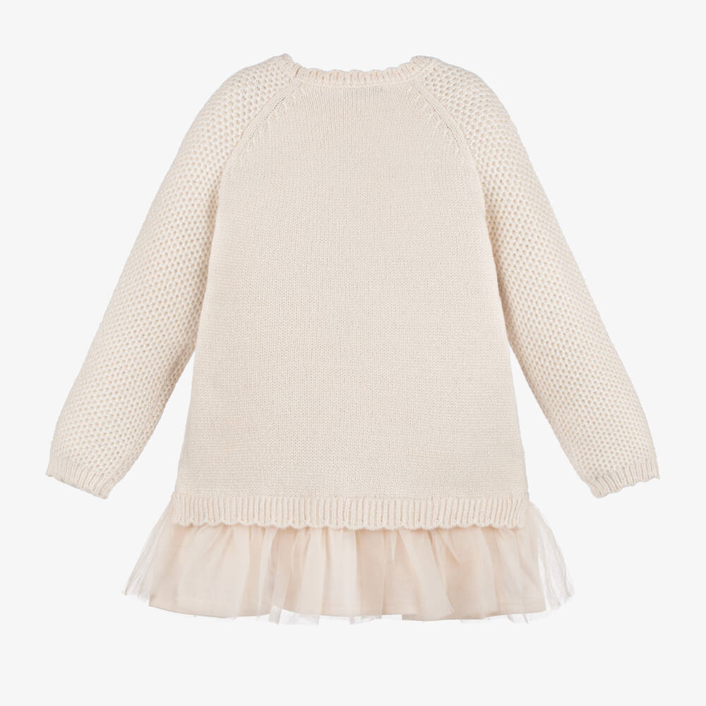 Mayoral-Girls Beige Knit & Tulle Delight | Childrensalon Outlet