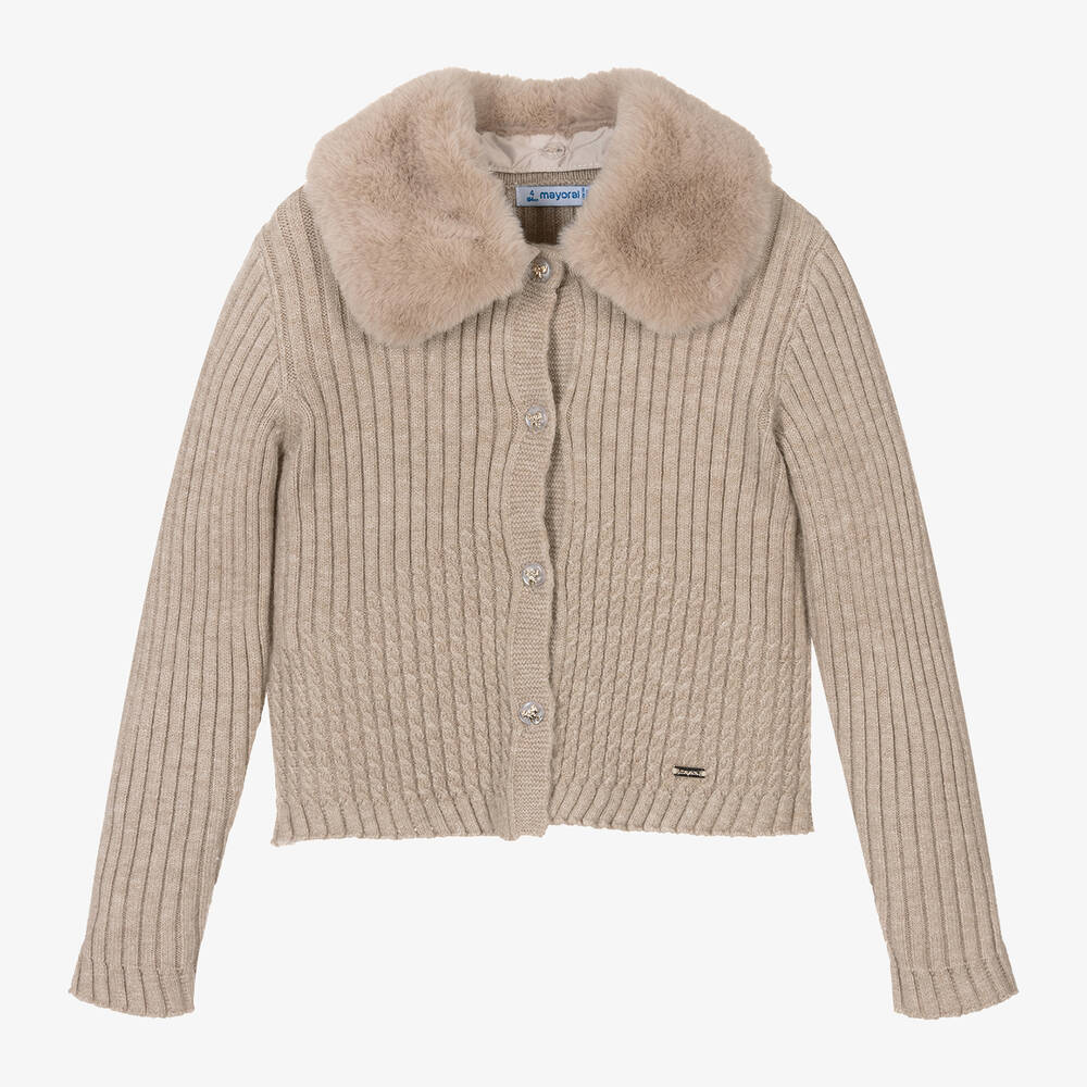 Mayoral - Girls Beige Knitted Cardigan | Childrensalon