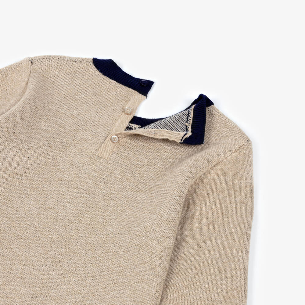 Mayoral-Girls Beige Knitted Dress with Bows & Stars Motif | Childrensalon Outlet