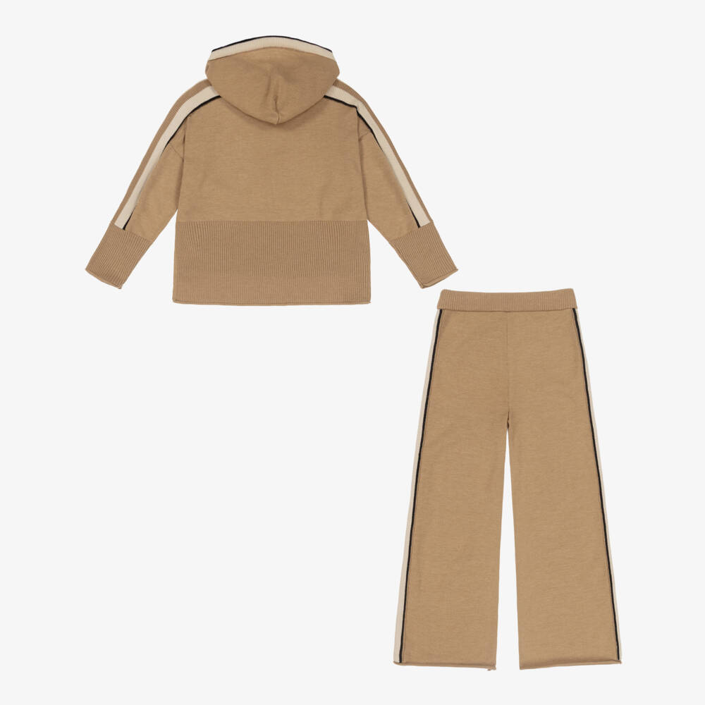 Mayoral-Girls Beige Knitted Hoodie Set | Childrensalon Outlet