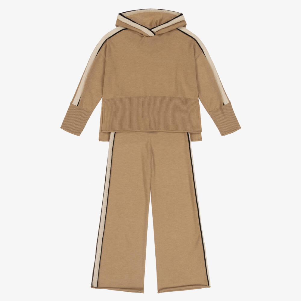 Mayoral-Girls Beige Knitted Hoodie Set | Childrensalon Outlet